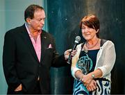 25 July 2025; Lifetime Achievement Award Recipient and former Waterford footballer Aine Wall is interviewed by MC Marty Morrissey during the GPA Legends Lunch at Croke Park in Dublin. Photo by Sam Barnes/Sportsfile