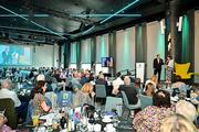 25 July 2025; Lifetime Achievement Award Recipient and former Waterford footballer Aine Wall is interviewed by MC Marty Morrissey during the GPA Legends Lunch at Croke Park in Dublin. Photo by Sam Barnes/Sportsfile