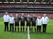 20 July 2025; Match referee referee Liam Gordon and his officials before the GAA Hurling All-Ireland Senior Championship final match between Cork and Tipperary at Croke Park in Dublin. Photo by Ray McManus/Sportsfile