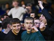 25 July 2025; Waterford supporters celebrate after their side's victory in the SSE Airtricity Men's Premier Division match between Galway United and Waterford at Eamonn Deacy Park in Galway. Photo by Piaras Ó Mídheach/Sportsfile