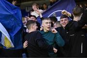 25 July 2025; Waterford supporters celebrate after their side's victory in the SSE Airtricity Men's Premier Division match between Galway United and Waterford at Eamonn Deacy Park in Galway. Photo by Piaras Ó Mídheach/Sportsfile