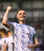 25 July 2025; Pádraig Amond of Waterford celebrates after his side's victory in the SSE Airtricity Men's Premier Division match between Galway United and Waterford at Eamonn Deacy Park in Galway. Photo by Piaras Ó Mídheach/Sportsfile