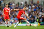16 July 2025; Evan Caffrey of Shelbourne during the UEFA Champions League First Qualifying Round second leg match between Linfield and Shelbourne at Clearer Twist National Football Stadium at Windsor Park in Belfast. Photo by Stephen McCarthy/Sportsfile