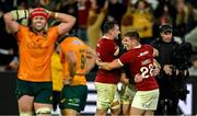 26 July 2025; British & Irish Lions players including Jack Conan, left, and Owen Farrell celebrate their side's fifth try, scored by Hugo Keenan, during the second test match between Australia and the British & Irish Lions at the Melbourne Cricket Ground in Melbourne, Australia. Photo by Brendan Moran/Sportsfile