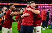 26 July 2025; Owen Farrell of British & Irish Lions is congratulated by British & Irish Lions assistant coach Jonathan Sexton after the second test match between Australia and the British & Irish Lions at the Melbourne Cricket Ground in Melbourne, Australia. Photo by Brendan Moran/Sportsfile