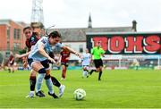 26 July 2025; Keeva Keenan of Shelbourne is tackled by Katie McCarn of Bohemians during the All-Island Cup semi-final match between Bohemians and Shelbourne at Dalymount Park in Dublin. Photo by Thomas Flinkow/Sportsfile
