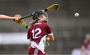 26 July 2025; Aoife Donohue of Galway is blocked by the hurl of Emma Carey of Tipperary, not pictured, during the Glen Dimplex All-Ireland Camogie Senior Championship semi-final match between Galway and Tipperary at UPMC Nowlan Park, Kilkenny. Photo by Ben McShane/Sportsfile