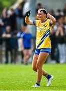 26 July 2025; Hazel Keating of Clare celebrates after her side's victory in the ZuCar All-Ireland U18 B Ladies Football Championship final match between Clare and Sligo at Connacht GAA Centre of Excellence in Bekan, Mayo. Photo by Piaras Ó Mídheach/Sportsfile