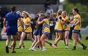 26 July 2025; Clare players celebrate after their side's victory in the ZuCar All-Ireland U18 B Ladies Football Championship final match between Clare and Sligo at Connacht GAA Centre of Excellence in Bekan, Mayo. Photo by Piaras Ó Mídheach/Sportsfile