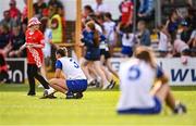 26 July 2025; Keeley Corbett Barry, left, and Orla Hickey of Waterford react after their side's defeat in the Glen Dimplex All-Ireland Camogie Senior Championship semi-final match between Cork and Waterford at UPMC Nowlan Park, Kilkenny. Photo by Ben McShane/Sportsfile