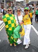 27 July 2025; Donegal supporters and sisters, from left, Bernie, Dorothy and Mary Doherty, from Buncrana, Donegal, before the GAA Football All-Ireland Senior Championship final match between Kerry and Donegal at Croke Park in Dublin. Photo by Stephen McCarthy/Sportsfile