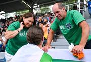 27 July 2025; Nicola Tuthill, from Kilbrittain in Cork, representing University College Dublin and Ireland, celebrates with her parents Norman and Collette after finishing second in the women's hammer throw final on day eleven of the FISU World University Games 2025 at Lohrheidestadion in Bochum, Germany. Photo by Shauna Clinton/Sportsfile