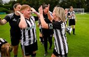 27 July 2025; Whitehall Rangers captain Charlie Graham, right, celebrates with sister and teammate Natasha Graham after the FAI Women’s Amateur Cup final match between Terenure Rangers and Whitehall Rangers at UCD Bowl in Dublin. Photo by Ben McShane/Sportsfile