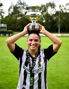 27 July 2025; Naima Chemaou of Whitehall Rangers with the cup after the FAI Women’s Amateur Cup final match between Terenure Rangers and Whitehall Rangers at UCD Bowl in Dublin. Photo by Ben McShane/Sportsfile
