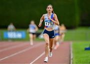 27 July 2025; Eimear Maher of Dundrum South Dublin AC, Dublin, on her way to winning the women's premier division 800m during the 123.ie National League Final at Tullamore Harriers Athletics Club in Tullamore, Offaly. Photo by Sam Barnes/Sportsfile