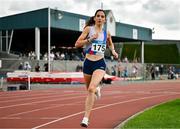 27 July 2025; Eimear Maher of Dundrum South Dublin AC, Dublin, on her way to winning the women's premier division 800m during the 123.ie National League Final at Tullamore Harriers Athletics Club in Tullamore, Offaly. Photo by Sam Barnes/Sportsfile