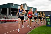 27 July 2025; Anna Spillane of Tipperary cleads the field in the county women's 800m during the 123.ie National League Final at Tullamore Harriers Athletics Club in Tullamore, Offaly. Photo by Sam Barnes/Sportsfile