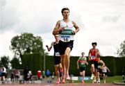 27 July 2025; Conrad Latham of Raheny Shamrock AC, Dublin, crosses the line to win the division one men's 800m during the 123.ie National League Final at Tullamore Harriers Athletics Club in Tullamore, Offaly. Photo by Sam Barnes/Sportsfile