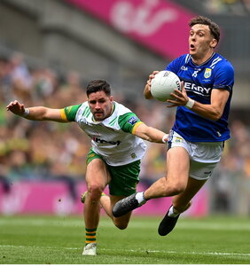 27 July 2025; David Clifford of Kerry in action against Brendan McCole of Donegal during the GAA Football All-Ireland Senior Championship final match between Kerry and Donegal at Croke Park in Dublin. Photo by David Fitzgerald/Sportsfile
