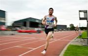27 July 2025; Paul O'Donnell of Dundrum South Dublin AC, Dublin, on his way to winning the premier men's 5000m during the 123.ie National League Final at Tullamore Harriers Athletics Club in Tullamore, Offaly. Photo by Sam Barnes/Sportsfile