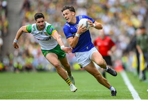 27 July 2025; David Clifford of Kerry in action against Brendan McCole of Donegal during the GAA Football All-Ireland Senior Championship final match between Kerry and Donegal at Croke Park in Dublin. Photo by Stephen McCarthy/Sportsfile