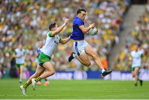 27 July 2025; David Clifford of Kerry in action against Brendan McCole of Donegal during the GAA Football All-Ireland Senior Championship final match between Kerry and Donegal at Croke Park in Dublin. Photo by Stephen McCarthy/Sportsfile