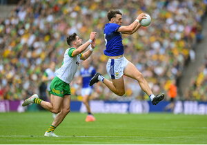 27 July 2025; David Clifford of Kerry in action against Brendan McCole of Donegal during the GAA Football All-Ireland Senior Championship final match between Kerry and Donegal at Croke Park in Dublin. Photo by Stephen McCarthy/Sportsfile