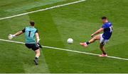 27 July 2025; Joe O'Connor of Kerry scores his side's first goal past Donegal goalkeeper Shaun Patton during the GAA Football All-Ireland Senior Championship final match between Kerry and Donegal at Croke Park in Dublin. Photo by Daire Brennan/Sportsfile