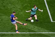 27 July 2025; Joe O'Connor of Kerry scores his side's first goal past Donegal goalkeeper Shaun Patton during the GAA Football All-Ireland Senior Championship final match between Kerry and Donegal at Croke Park in Dublin. Photo by Piaras Ó Mídheach/Sportsfile