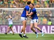 27 July 2025; David Clifford, left, and Tadhg Morley of Kerry celebrate their side's late goal during the GAA Football All-Ireland Senior Championship final match between Kerry and Donegal at Croke Park in Dublin. Photo by David Fitzgerald/Sportsfile
