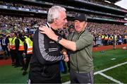 27 July 2025; Donegal manager Jim McGuinness, left, and Kerry manager Jack O'Connor after the GAA Football All-Ireland Senior Championship final match between Kerry and Donegal at Croke Park in Dublin. Photo by Ramsey Cardy/Sportsfile