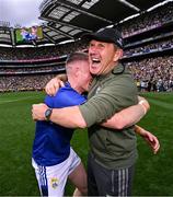 27 July 2025; Kerry manager Jack O'Connor celebrates with Jason Foley of Kerry during the GAA Football All-Ireland Senior Championship final match between Kerry and Donegal at Croke Park in Dublin. Photo by Ramsey Cardy/Sportsfile