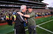 27 July 2025; Donegal manager Jim McGuinness, left, and Kerry manager Jack O'Connor after the GAA Football All-Ireland Senior Championship final match between Kerry and Donegal at Croke Park in Dublin. Photo by Ramsey Cardy/Sportsfile