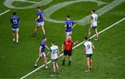 27 July 2025; Referee Brendan Cawley speaks to Michael Langan of Donegal, 9, during the GAA Football All-Ireland Senior Championship final match between Kerry and Donegal at Croke Park in Dublin. Photo by Piaras Ó Mídheach/Sportsfile