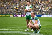 27 July 2025; Donegal players Oisin Gallen, front, and Caolan McColgan after their side's defeat in the GAA Football All-Ireland Senior Championship final match between Kerry and Donegal at Croke Park in Dublin. Photo by Seb Daly/Sportsfile