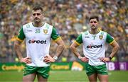 27 July 2025; Donegal players Brendan McCole, right, and Caolan McGonagle after their side's defeat in the GAA Football All-Ireland Senior Championship final match between Kerry and Donegal at Croke Park in Dublin. Photo by Seb Daly/Sportsfile