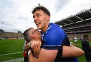 27 July 2025; David Clifford of Kerry celebrates with selector Aodán Mac Gearailt after the GAA Football All-Ireland Senior Championship final match between Kerry and Donegal at Croke Park in Dublin. Photo by Stephen McCarthy/Sportsfile