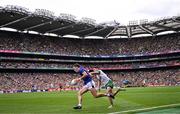 27 July 2025; David Clifford of Kerry in action against Brendan McCole of Donegal during the GAA Football All-Ireland Senior Championship final match between Kerry and Donegal at Croke Park in Dublin. Photo by Ramsey Cardy/Sportsfile