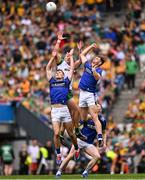 27 July 2025; Mark O'Shea, left, and Seán O'Brien of Kerry compete for a high ball against Michael Murphy of Donegal during the GAA Football All-Ireland Senior Championship final match between Kerry and Donegal at Croke Park in Dublin. Photo by Ramsey Cardy/Sportsfile