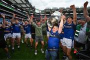 27 July 2025; Kerry supporter Stephen Brosnan, brother of Kerry player Tony Brosnan, celebrates with the Sam Maguire cup after the GAA Football All-Ireland Senior Championship final match between Kerry and Donegal at Croke Park in Dublin. Photo by Stephen McCarthy/Sportsfile