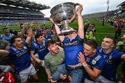 27 July 2025; Kerry supporter Stephen Brosnan, brother of Kerry player Tony Brosnan, celebrates with the Sam Maguire cup after the GAA Football All-Ireland Senior Championship final match between Kerry and Donegal at Croke Park in Dublin. Photo by Stephen McCarthy/Sportsfile