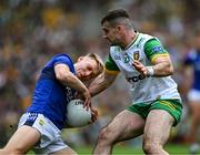 27 July 2025; Killian Spillane of Kerry is tackled by Caolan McGonagle of Donegalduring the GAA Football All-Ireland Senior Championship final match between Kerry and Donegal at Croke Park in Dublin. Photo by Ray McManus/Sportsfile