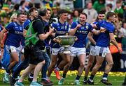 27 July 2025; Tomás Kennedy, 25, and Tadhg Morley of Kerry celebrate with the Sam Maguire Cup after the GAA Football All-Ireland Senior Championship final match between Kerry and Donegal at Croke Park in Dublin. Photo by Ray McManus/Sportsfile