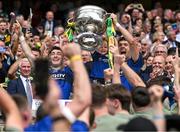 27 July 2025; Paudie Clifford, left, and David Clifford of Kerry with his son Ógie lift the Sam Maguire Cup during the GAA Football All-Ireland Senior Championship final match between Kerry and Donegal at Croke Park in Dublin. Photo by David Fitzgerald/Sportsfile