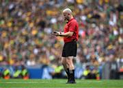 27 July 2025; Referee Brendan Cawley during the GAA Football All-Ireland Senior Championship final match between Kerry and Donegal at Croke Park in Dublin. Photo by Ray McManus/Sportsfile