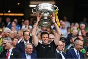 27 July 2025; Kerry backroom team member Cian O'Connor lifts the Sam Maguire cup after the GAA Football All-Ireland Senior Championship final match between Kerry and Donegal at Croke Park in Dublin. Photo by Stephen McCarthy/Sportsfile