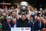 27 July 2025; Kerry head coach Cian O'Neill lifts the Sam Maguire cup after the GAA Football All-Ireland Senior Championship final match between Kerry and Donegal at Croke Park in Dublin. Photo by Stephen McCarthy/Sportsfile