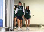 27 July 2025; Ben Sykes, left, and Erin Friel on their return to Dublin Aiport from the 2025 European Youth Summer Olympic Festival in Skopje, North Macedonia. Photo by Tyler Miller/Sportsfile