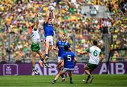 27 July 2025; Joe O'Connor of Kerry and Ciaran Moore of Donegal contest a high ball during the GAA Football All-Ireland Senior Championship final match between Kerry and Donegal at Croke Park in Dublin. Photo by Seb Daly/Sportsfile