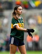 27 July 2025; Emily Kavanagh, St Colman's NS, Mucklagh, Offaly, representing Kerry, during the GAA INTO Cumann na mBunscol Respect Exhibition Go Games at the GAA Football All-Ireland Senior Championship final match between Kerry and Donegal at Croke Park in Dublin. Photo by Seb Daly/Sportsfile